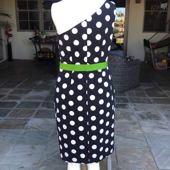 DAVID MEISTER -NWT-POLKA DOT ONE SHOULDER DRESS BLACK WHITE 6 - Picture 5 of 14